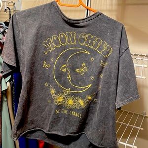 Gray, cute and trendy, moon child, t shirt. Never worn!! Perfect condition!!